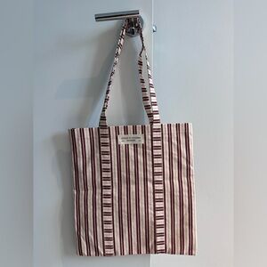 NEW Sézane Striped Canvas Tote in Cream with Burgundy/Brown and Pink Stripes